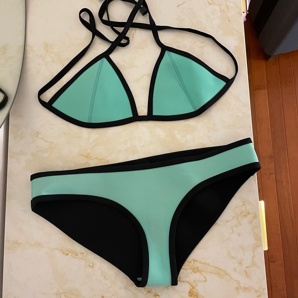 Triangl Swimwear Neoprene Aqua and Black Bikini